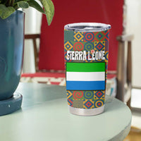 Sierra Leone Tumbler Cup with Cute Lion Playing Djembe Drum and Tribal Pattern Design