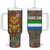 Sierra Leone Tumbler With Handle with Cute Lion Playing Djembe Drum and Tribal Pattern Design