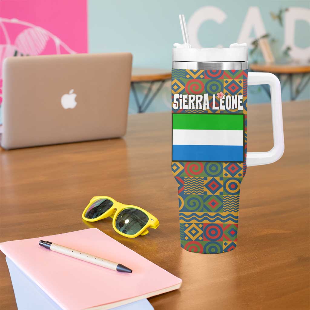 Sierra Leone Tumbler With Handle with Cute Lion Playing Djembe Drum and Tribal Pattern Design