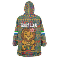 Sierra Leone Wearable Blanket Hoodie with Cute Lion Playing Djembe Drum and Tribal Pattern Design