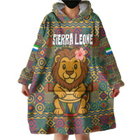 Sierra Leone Wearable Blanket Hoodie with Cute Lion Playing Djembe Drum and Tribal Pattern Design