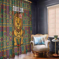 Sierra Leone Window Curtain with Cute Lion Playing Djembe Drum and Tribal Pattern Design