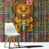 Sierra Leone Window Curtain with Cute Lion Playing Djembe Drum and Tribal Pattern Design