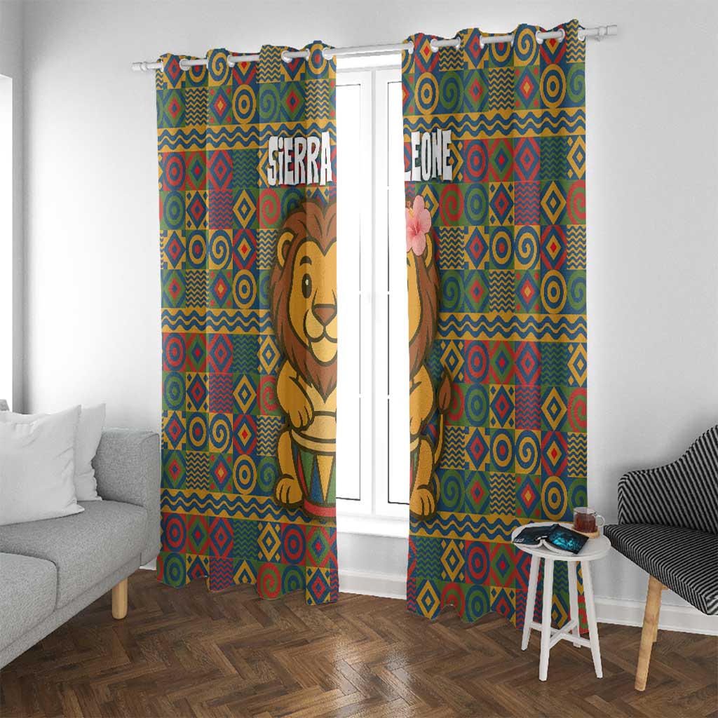 Sierra Leone Window Curtain with Cute Lion Playing Djembe Drum and Tribal Pattern Design