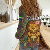 Sierra Leone Women Casual Shirt with Cute Lion Playing Djembe Drum and Tribal Pattern Design