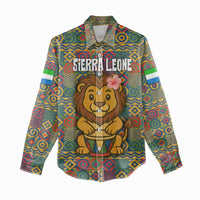 Sierra Leone Women Casual Shirt with Cute Lion Playing Djembe Drum and Tribal Pattern Design