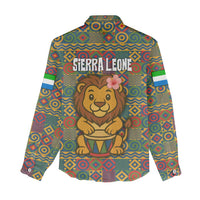 Sierra Leone Women Casual Shirt with Cute Lion Playing Djembe Drum and Tribal Pattern Design