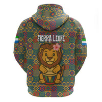 Sierra Leone Zip Hoodie with Cute Lion Playing Djembe Drum and Tribal Pattern Design