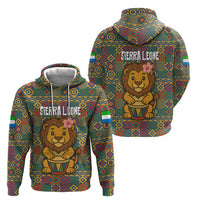 Sierra Leone Zip Hoodie with Cute Lion Playing Djembe Drum and Tribal Pattern Design