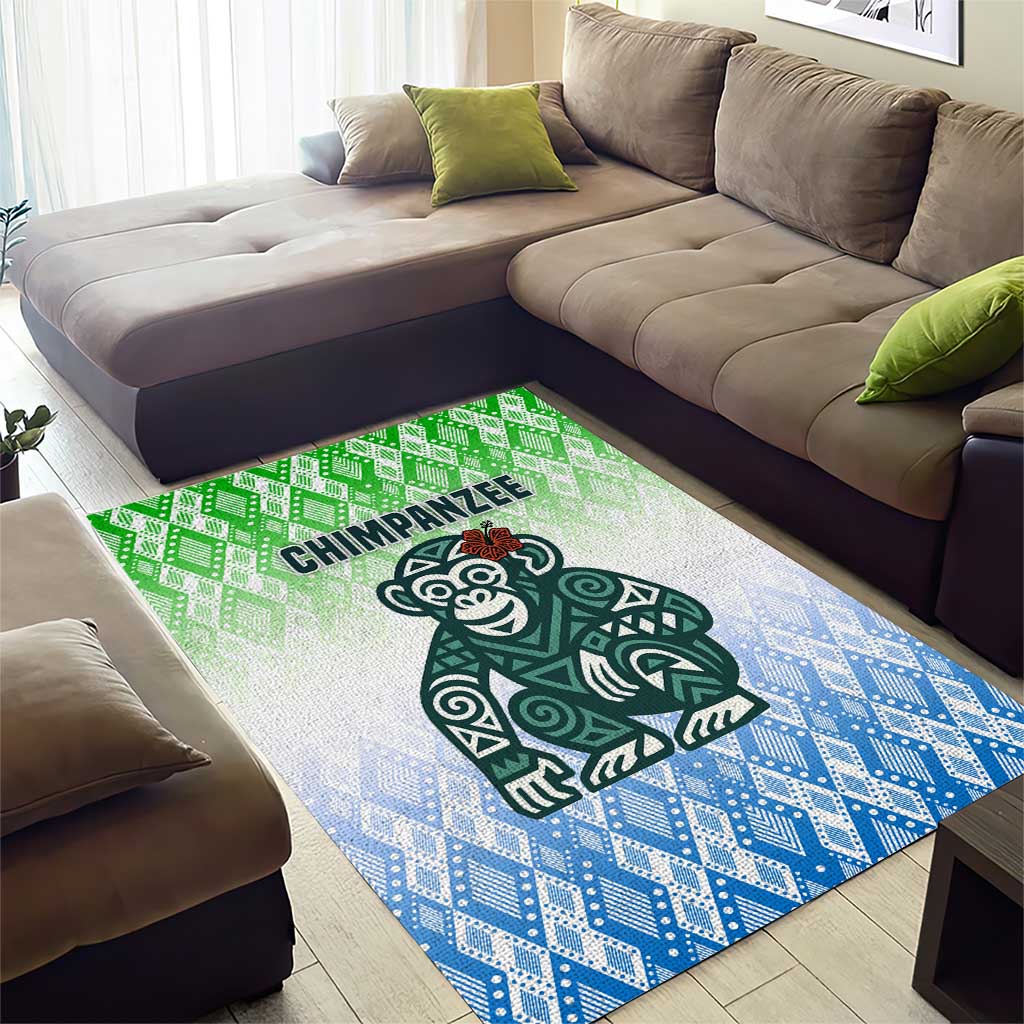Sierra Leone Area Rug with Tribal Chimpanzee Design and Green Blue Gradient Pattern