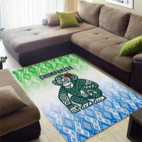 Sierra Leone Area Rug with Tribal Chimpanzee Design and Green Blue Gradient Pattern