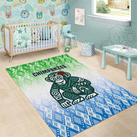 Sierra Leone Area Rug with Tribal Chimpanzee Design and Green Blue Gradient Pattern