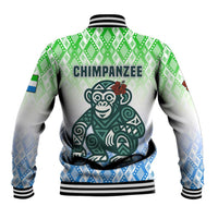 Sierra Leone Baseball Jacket with Tribal Chimpanzee Design and Green Blue Gradient Pattern