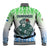 Sierra Leone Baseball Jacket with Tribal Chimpanzee Design and Green Blue Gradient Pattern