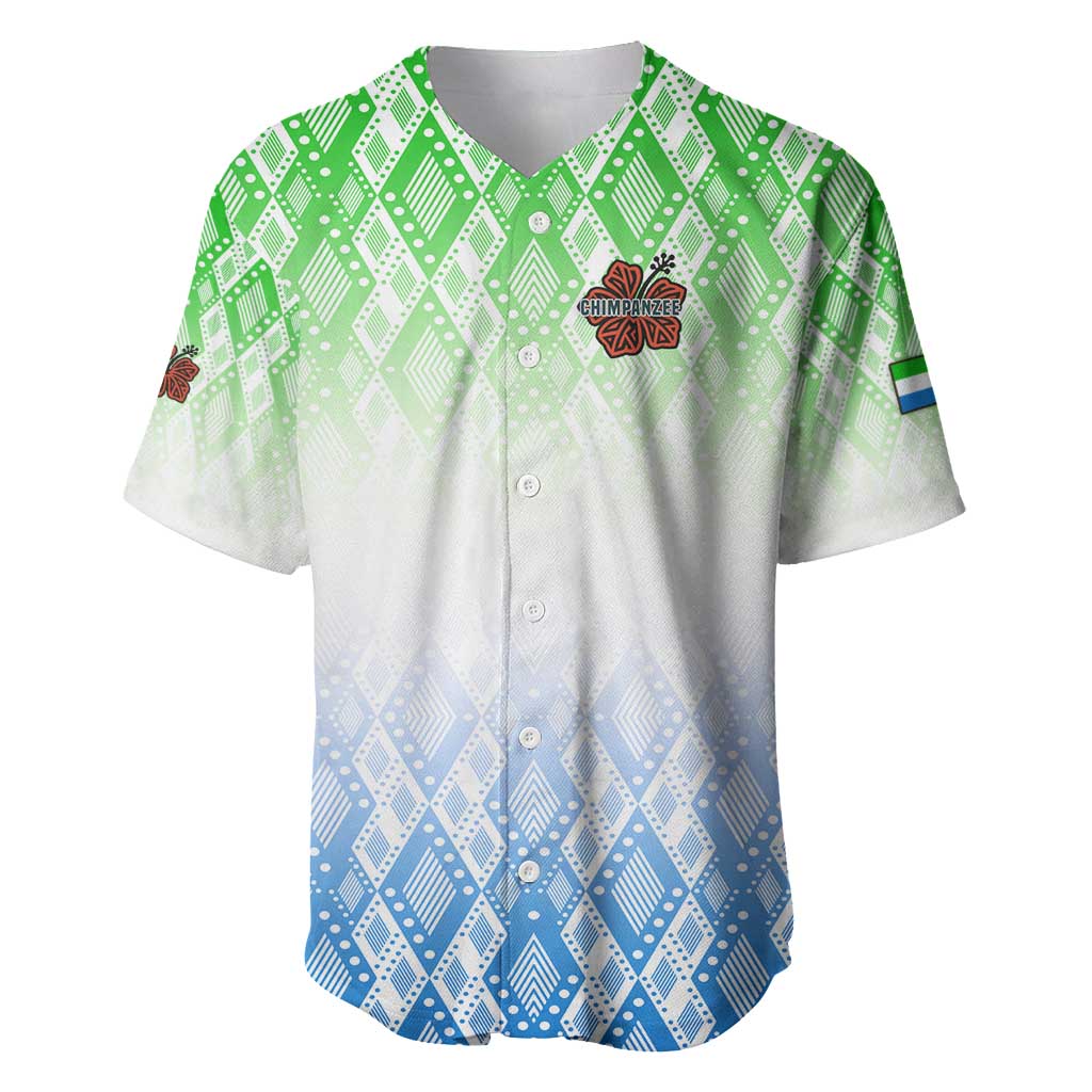 Sierra Leone Baseball Jersey with Tribal Chimpanzee Design and Green Blue Gradient Pattern