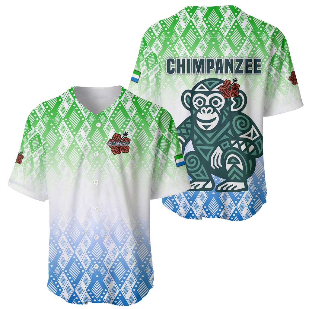 Sierra Leone Baseball Jersey with Tribal Chimpanzee Design and Green Blue Gradient Pattern