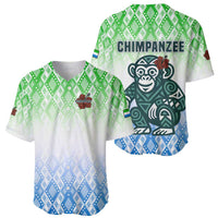Sierra Leone Baseball Jersey with Tribal Chimpanzee Design and Green Blue Gradient Pattern