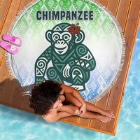Sierra Leone Beach Blanket with Tribal Chimpanzee Design and Green Blue Gradient Pattern
