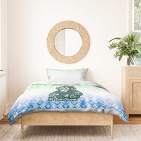 Sierra Leone Bedding Set with Tribal Chimpanzee Design and Green Blue Gradient Pattern