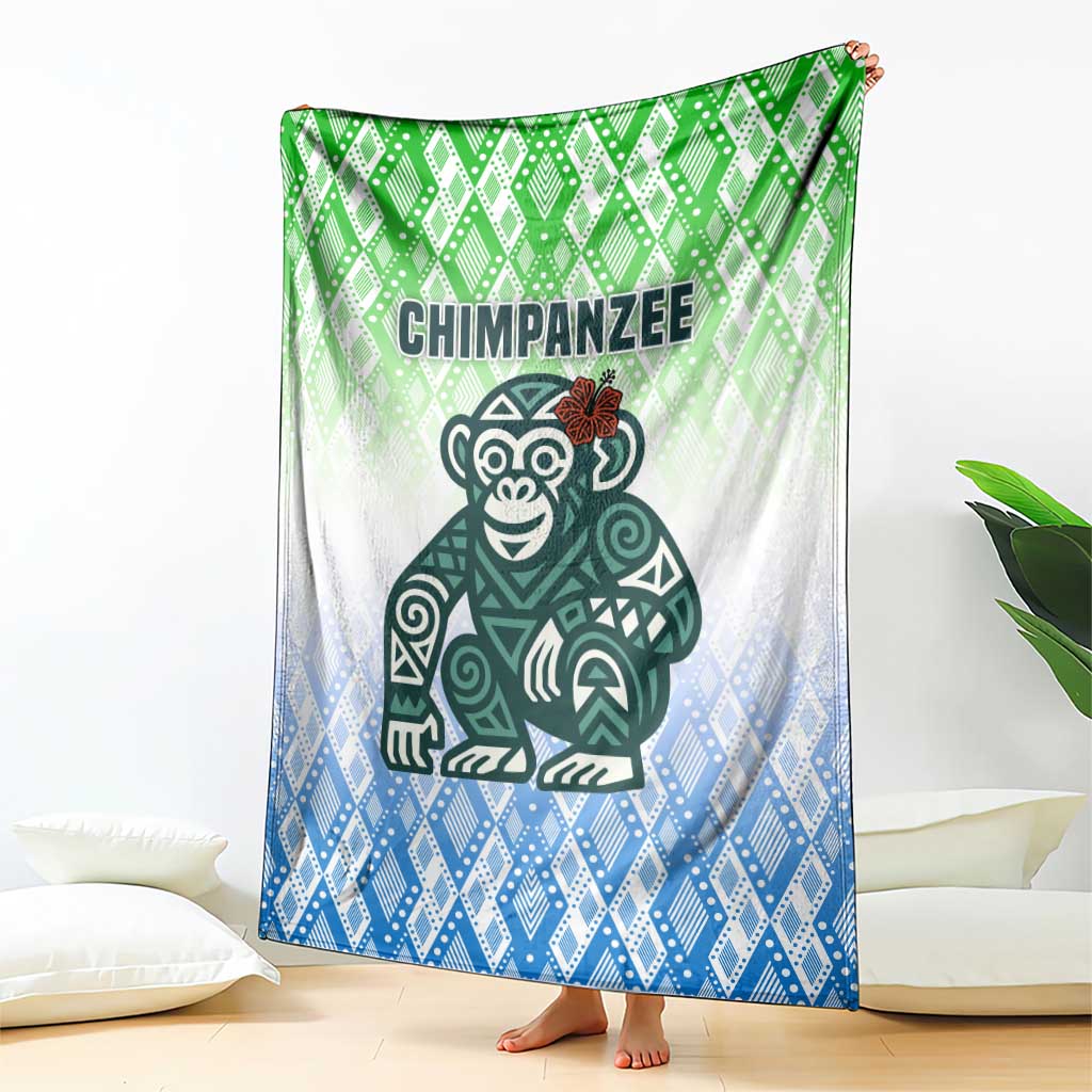 Sierra Leone Blanket with Tribal Chimpanzee Design and Green Blue Gradient Pattern