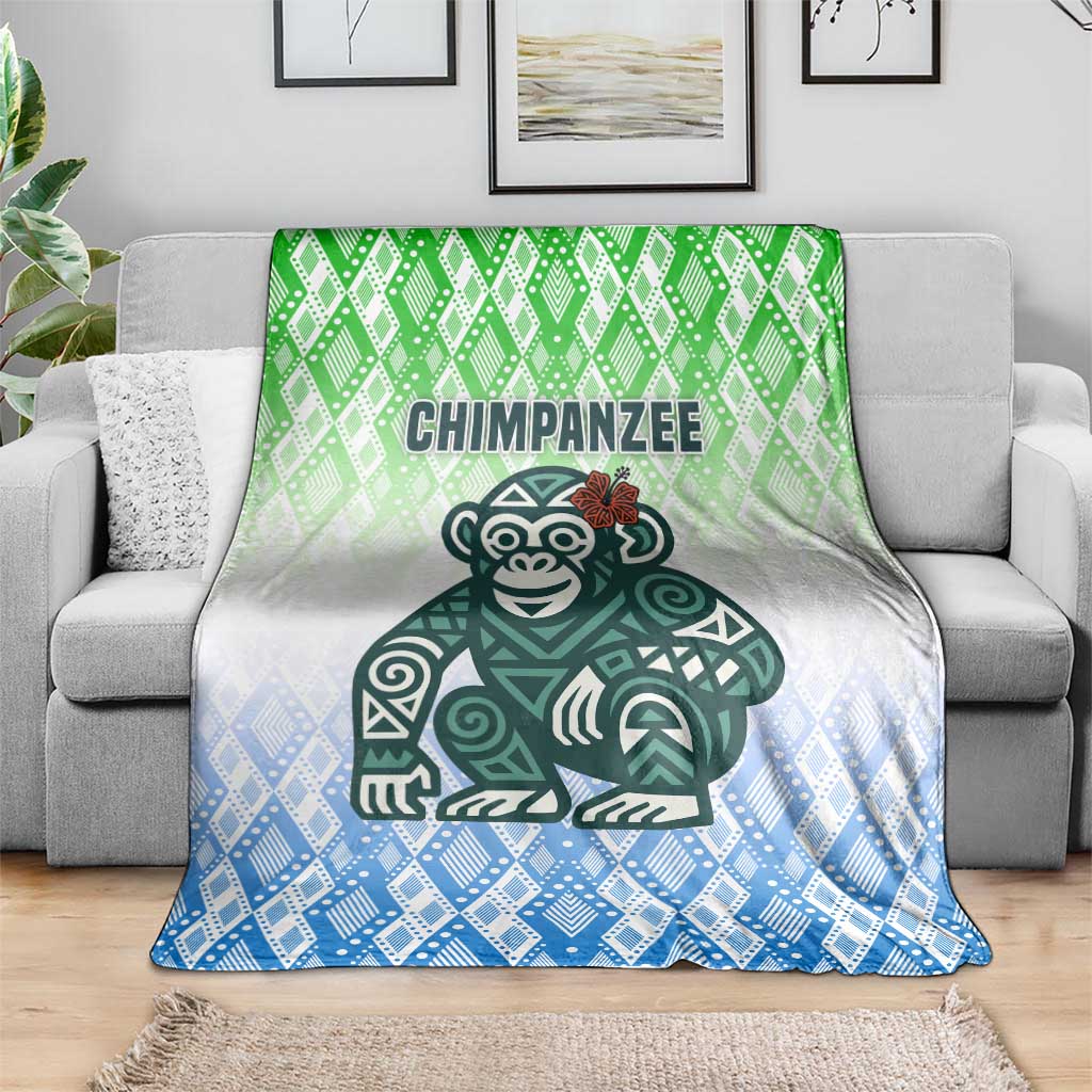 Sierra Leone Blanket with Tribal Chimpanzee Design and Green Blue Gradient Pattern