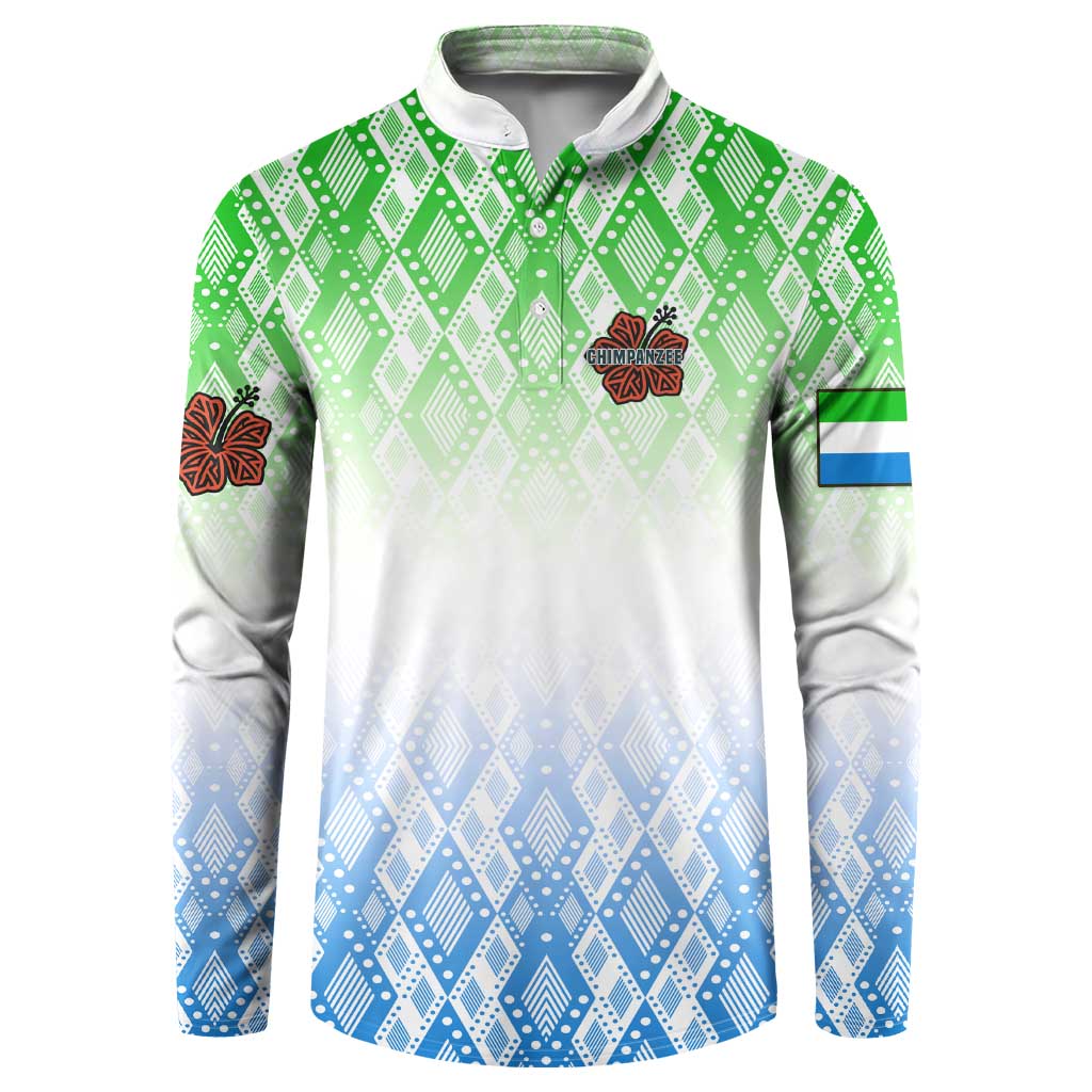 Sierra Leone Button Sweatshirt with Tribal Chimpanzee Design and Green Blue Gradient Pattern