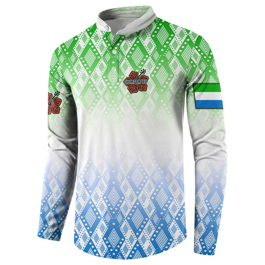 Sierra Leone Button Sweatshirt with Tribal Chimpanzee Design and Green Blue Gradient Pattern