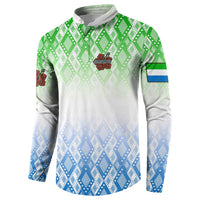 Sierra Leone Button Sweatshirt with Tribal Chimpanzee Design and Green Blue Gradient Pattern