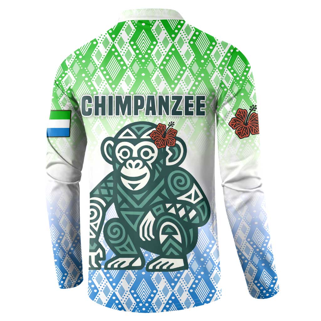 Sierra Leone Button Sweatshirt with Tribal Chimpanzee Design and Green Blue Gradient Pattern