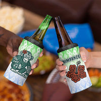 Sierra Leone 4 in 1 Can Cooler Tumbler with Tribal Chimpanzee Design and Green Blue Gradient Pattern