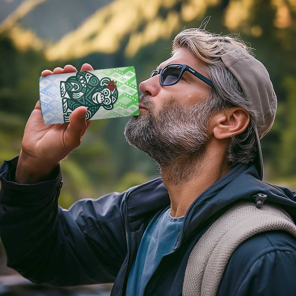 Sierra Leone 4 in 1 Can Cooler Tumbler with Tribal Chimpanzee Design and Green Blue Gradient Pattern