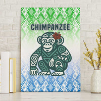Sierra Leone Canvas Wall Art with Tribal Chimpanzee Design and Green Blue Gradient Pattern