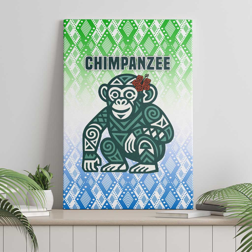 Sierra Leone Canvas Wall Art with Tribal Chimpanzee Design and Green Blue Gradient Pattern