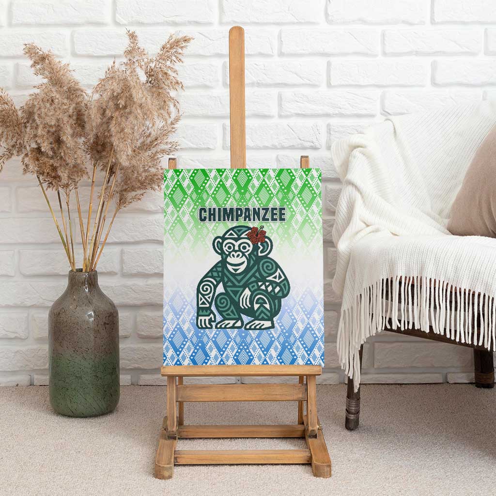 Sierra Leone Canvas Wall Art with Tribal Chimpanzee Design and Green Blue Gradient Pattern