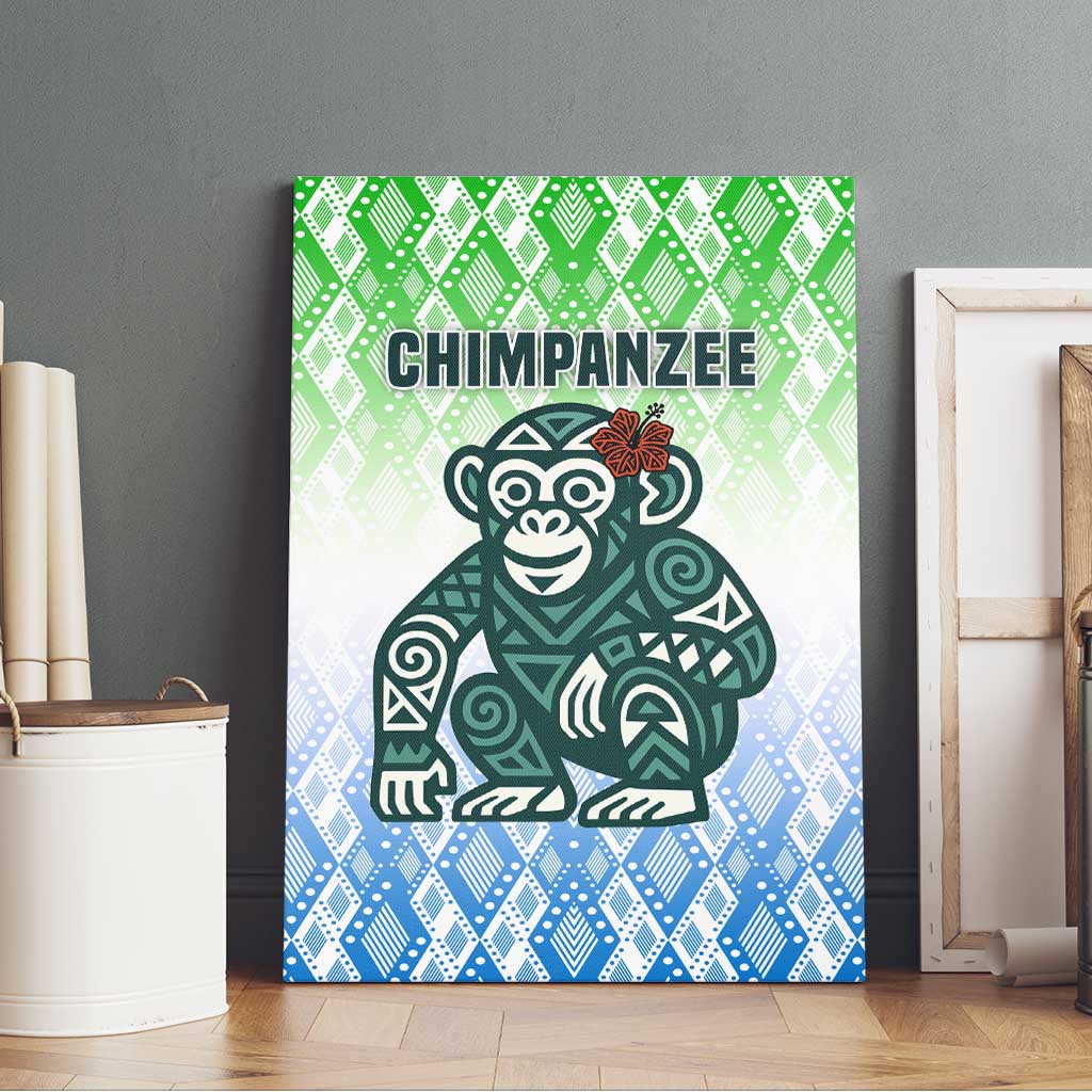 Sierra Leone Canvas Wall Art with Tribal Chimpanzee Design and Green Blue Gradient Pattern