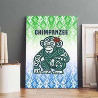 Sierra Leone Canvas Wall Art with Tribal Chimpanzee Design and Green Blue Gradient Pattern