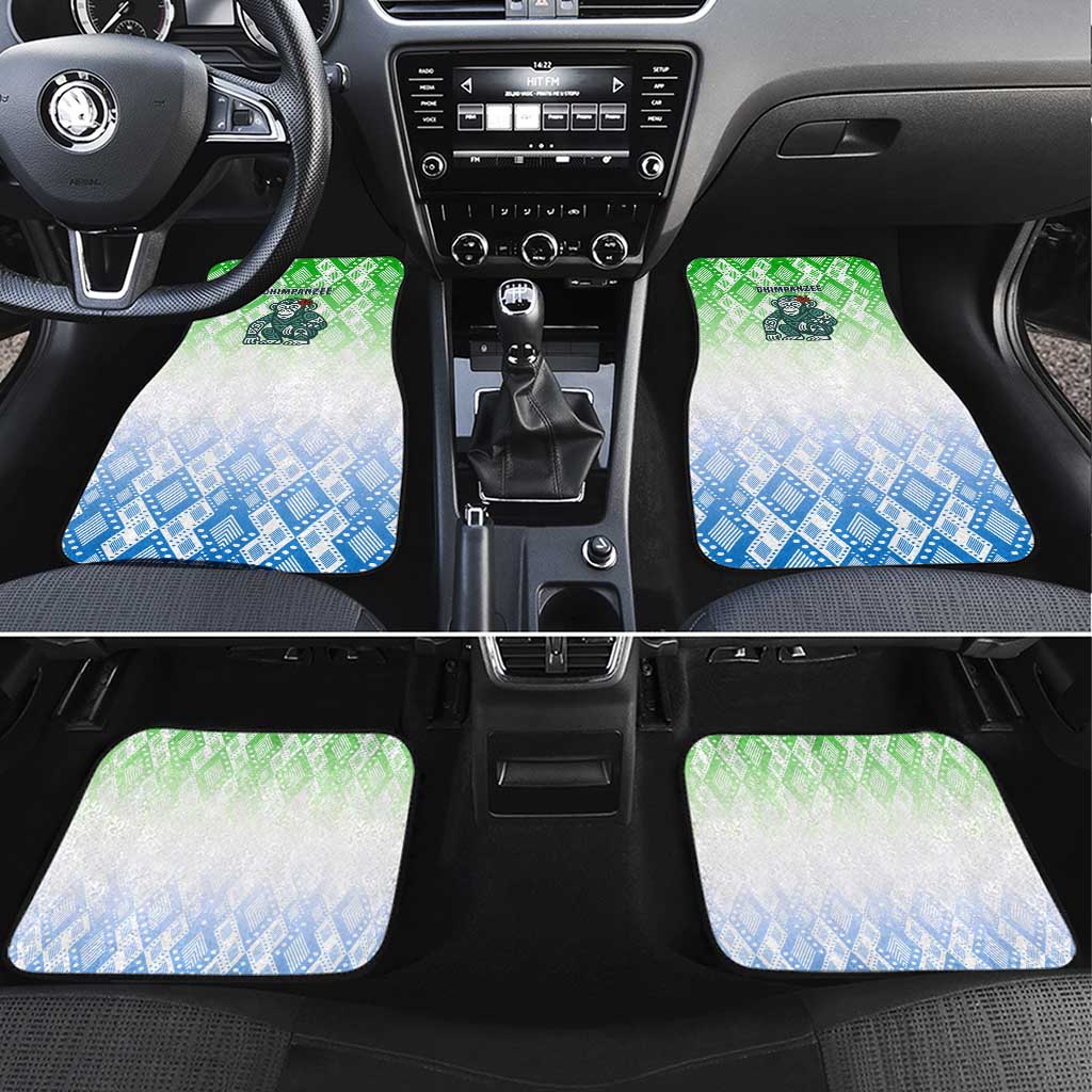 Sierra Leone Car Mats with Tribal Chimpanzee Design and Green Blue Gradient Pattern