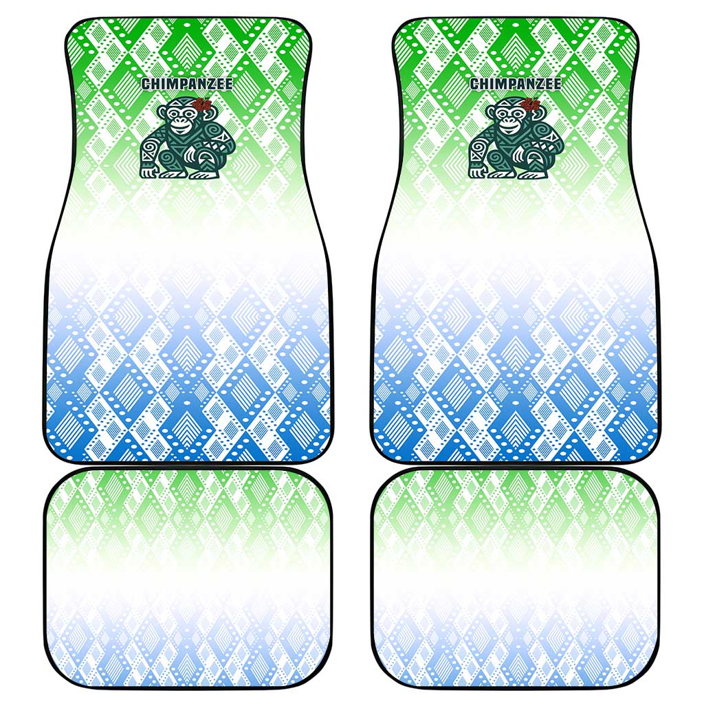 Sierra Leone Car Mats with Tribal Chimpanzee Design and Green Blue Gradient Pattern