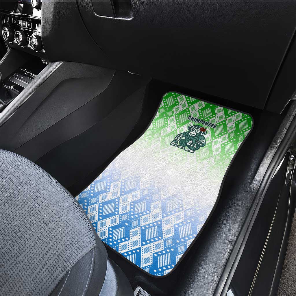 Sierra Leone Car Mats with Tribal Chimpanzee Design and Green Blue Gradient Pattern