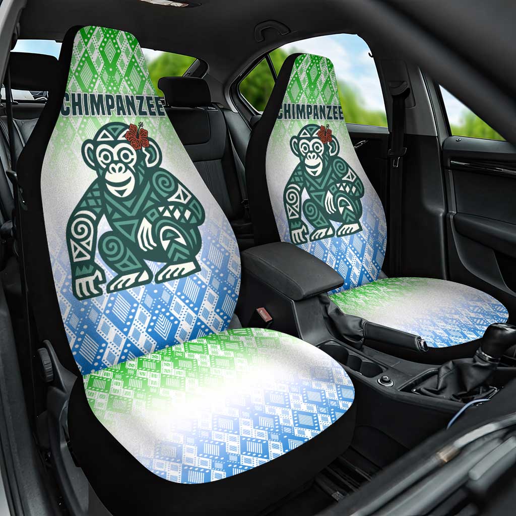 Sierra Leone Car Seat Cover with Tribal Chimpanzee Design and Green Blue Gradient Pattern