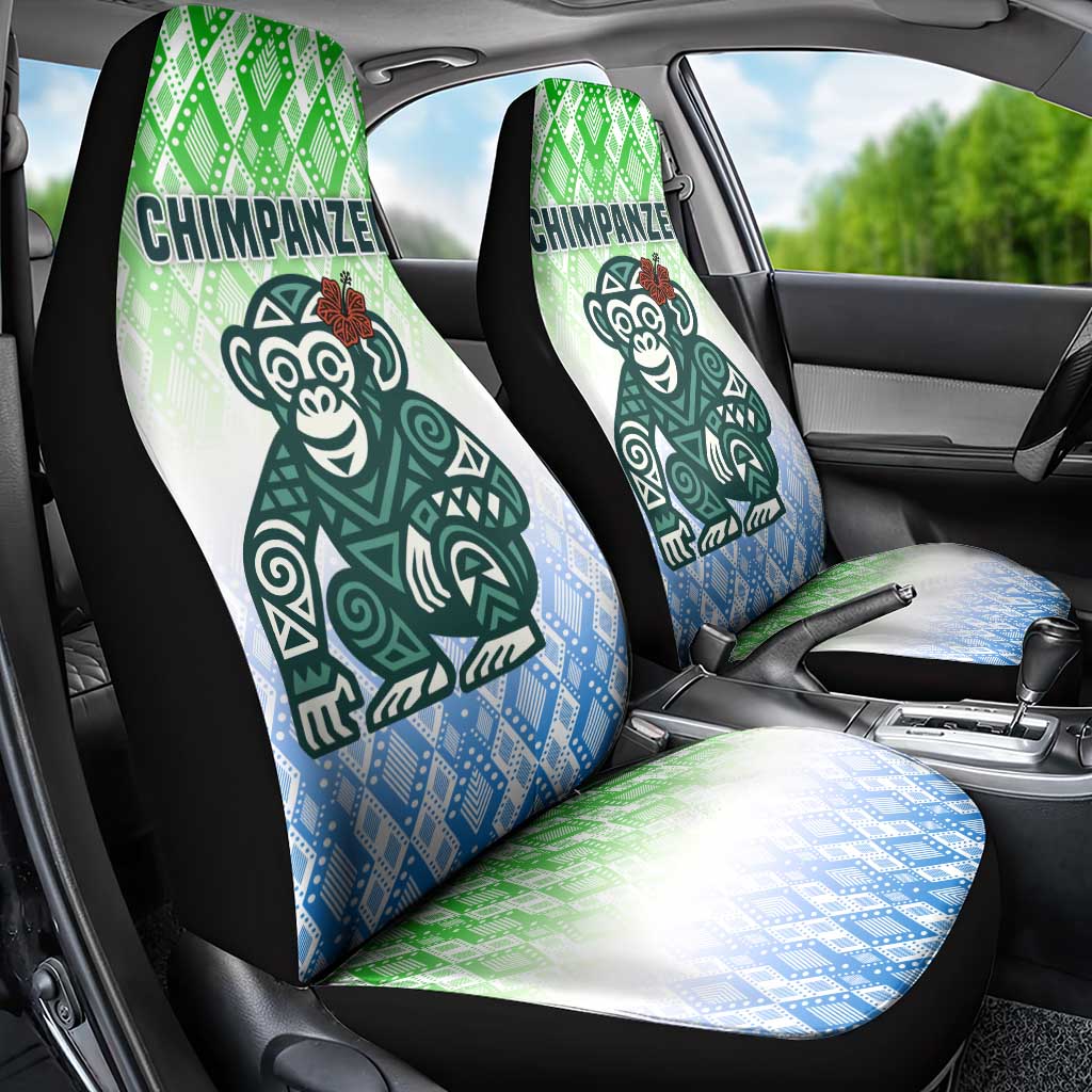 Sierra Leone Car Seat Cover with Tribal Chimpanzee Design and Green Blue Gradient Pattern