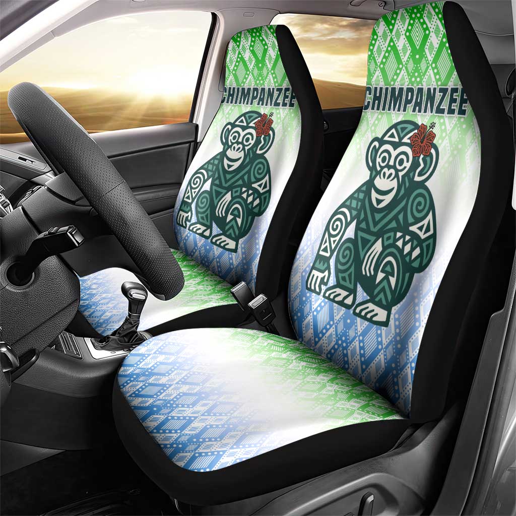 Sierra Leone Car Seat Cover with Tribal Chimpanzee Design and Green Blue Gradient Pattern