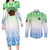 Sierra Leone Couples Matching Long Sleeve Bodycon Dress and Long Sleeve Button Shirt with Tribal Chimpanzee Design and Green Blue Gradient Pattern