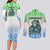 Sierra Leone Couples Matching Long Sleeve Bodycon Dress and Long Sleeve Button Shirt with Tribal Chimpanzee Design and Green Blue Gradient Pattern