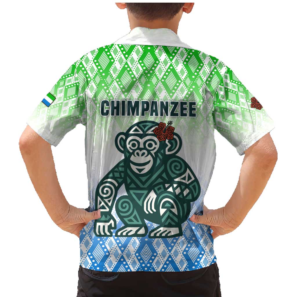 Sierra Leone Family Matching Mermaid Dress and Hawaiian Shirt with Tribal Chimpanzee Design and Green Blue Gradient Pattern