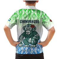 Sierra Leone Family Matching Mermaid Dress and Hawaiian Shirt with Tribal Chimpanzee Design and Green Blue Gradient Pattern