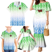 Sierra Leone Family Matching Mermaid Dress and Hawaiian Shirt with Tribal Chimpanzee Design and Green Blue Gradient Pattern