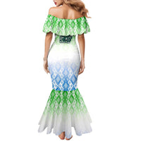 Sierra Leone Family Matching Mermaid Dress and Hawaiian Shirt with Tribal Chimpanzee Design and Green Blue Gradient Pattern