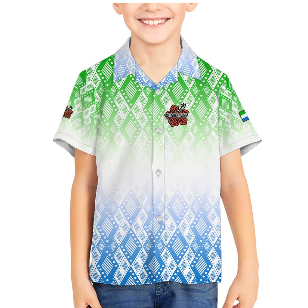 Sierra Leone Family Matching Mermaid Dress and Hawaiian Shirt with Tribal Chimpanzee Design and Green Blue Gradient Pattern