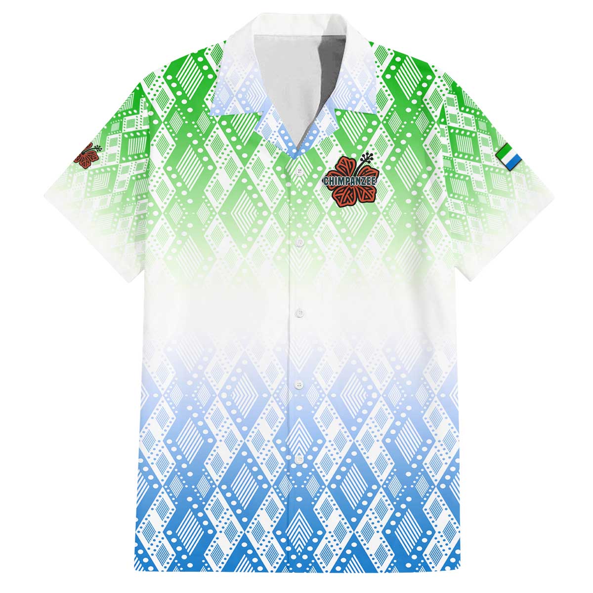 Sierra Leone Family Matching Off The Shoulder Long Sleeve Dress and Hawaiian Shirt with Tribal Chimpanzee Design and Green Blue Gradient Pattern